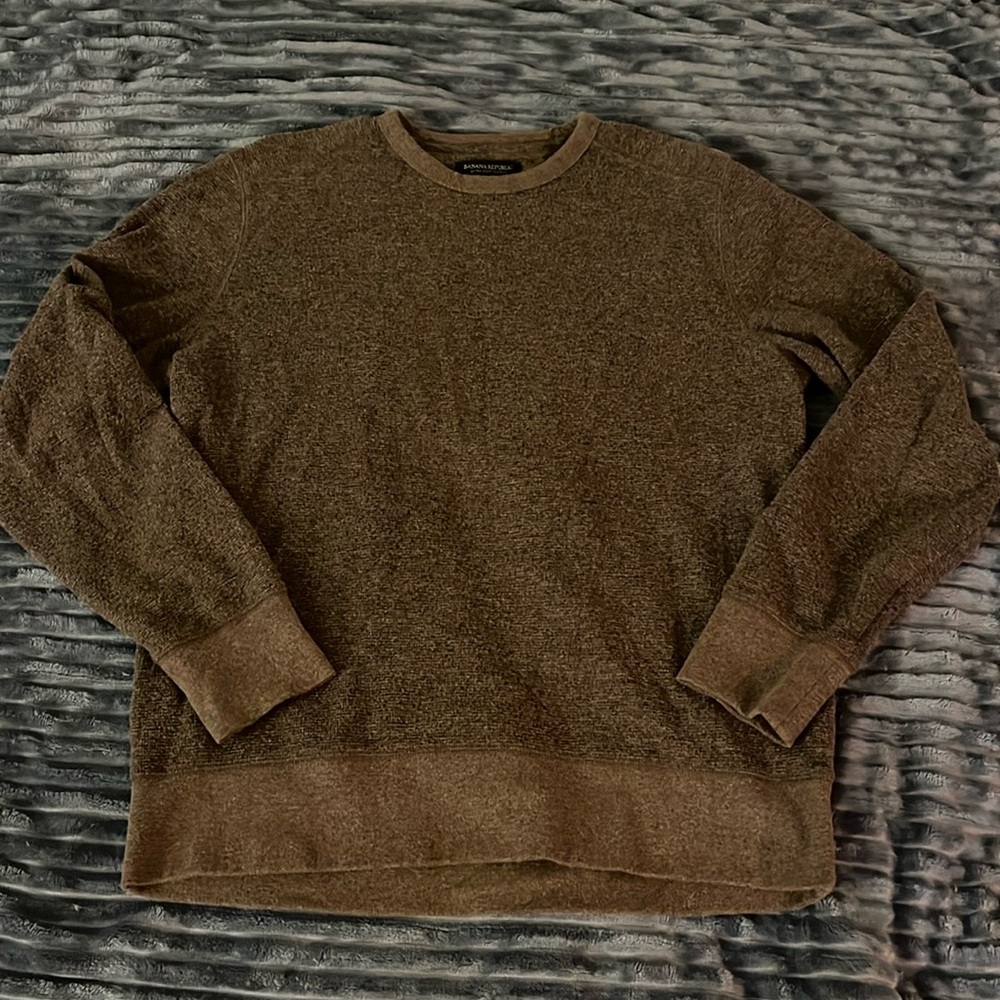Banana Republic Ultra-Soft Waffle Mens Sz Lg Brown Sweater Super Soft & Comfy